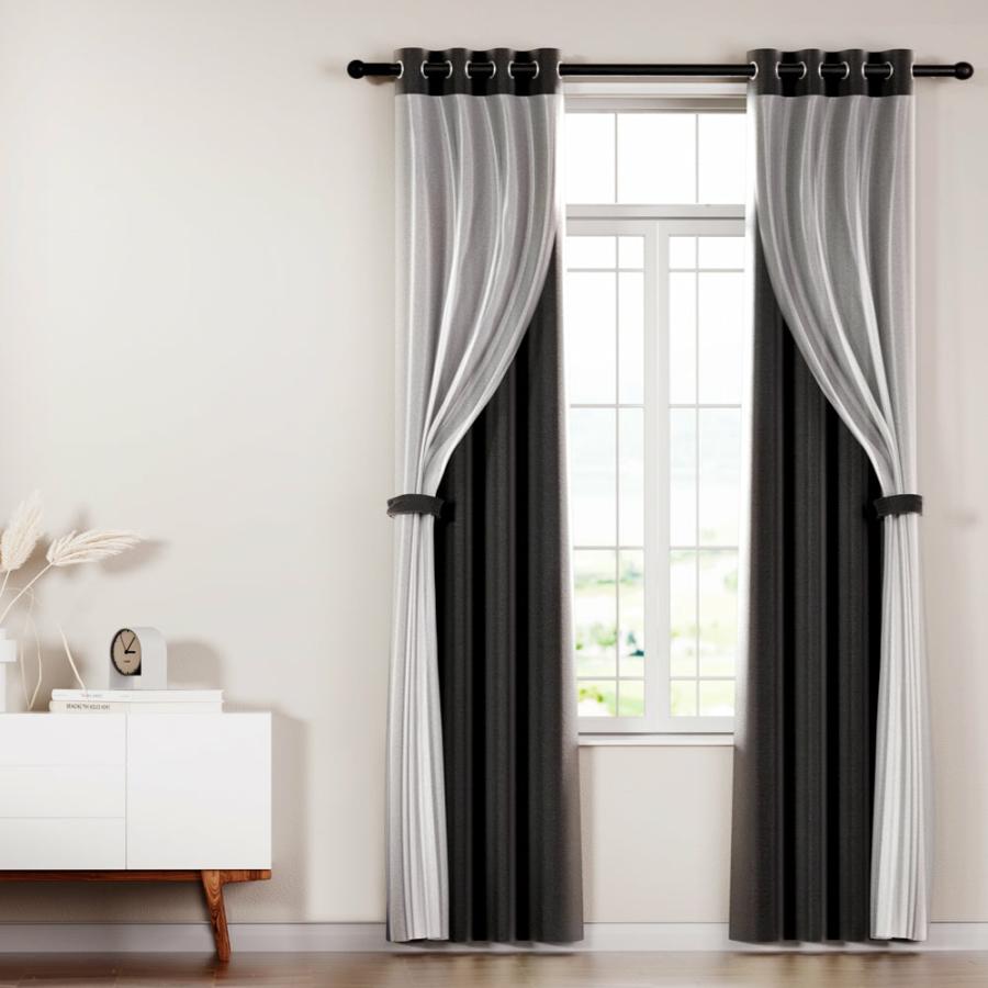 Curtain |   Set Of 2 132X213Cm Blockout Sheer Curtains Black Curtain Curtain