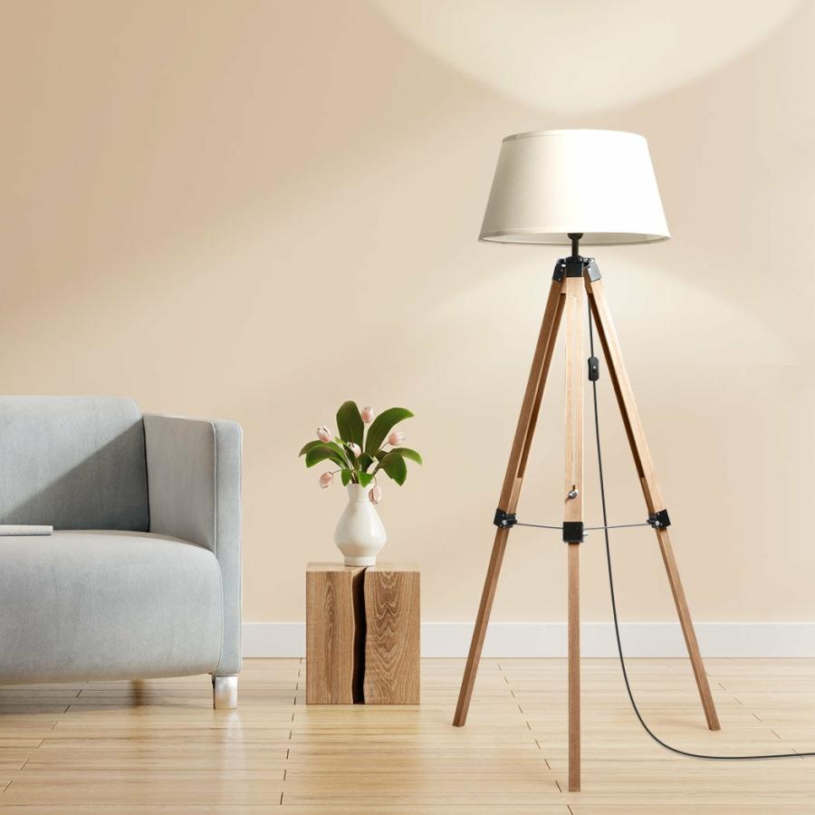 Floor Lamps |   Tripod Wooden Floor Lamp Shaded Reading Light Adjustable Stand Home Decor Floor Lamps Floor Lamps