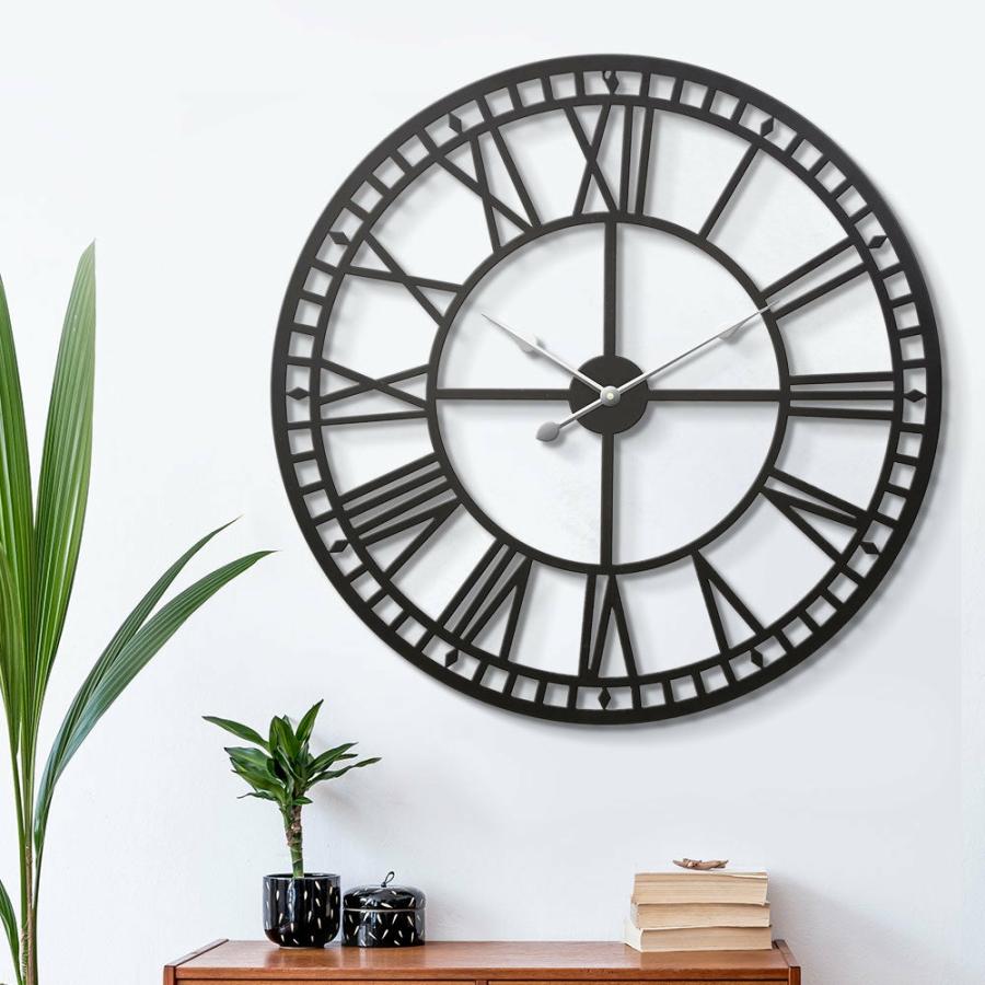 Home Decor |   60Cm Large Wall Clock Roman Numerals Round Metal Luxury Home Decor Black Home Decor Home Decor