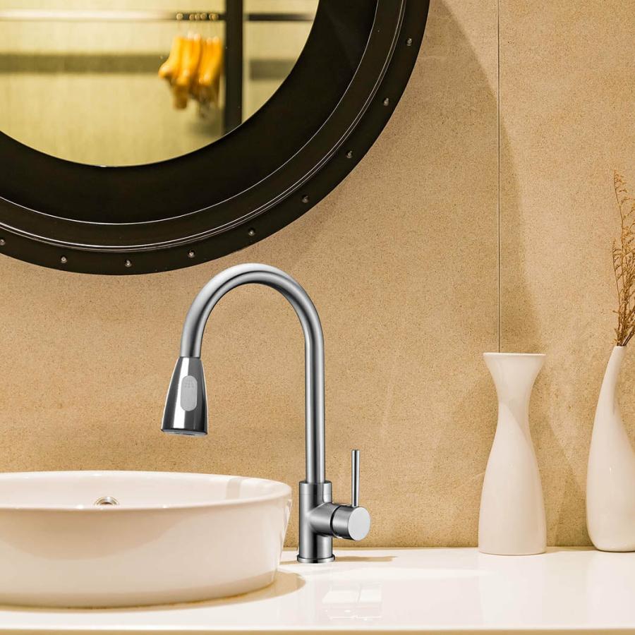 Kitchen Taps |   Kitchen Faucet Extender Tap Pull Out Brass Mixer Taps Sink Vanity Swivel Wels Silver Kitchen & Laundry Kitchen Taps