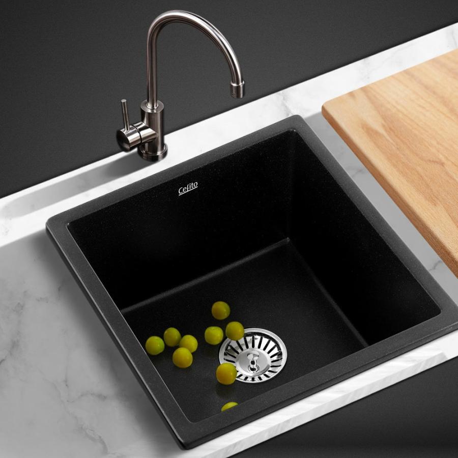 Laundry |   Stone Kitchen Sink 450X450Mm Granite Under/Topmount Basin Bowl Laundry Black Kitchen & Laundry Laundry