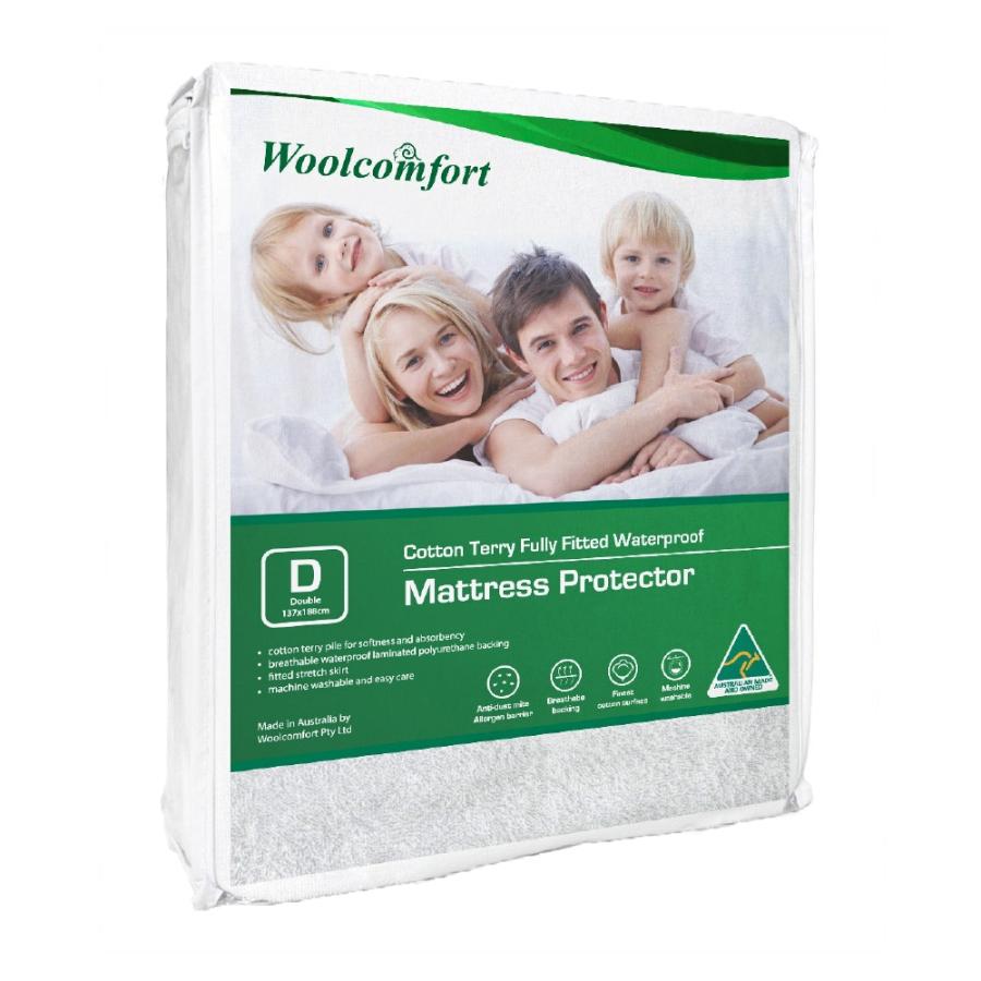 Mattress Protector |   Double Terry Cotton Fully Fitted Waterproof Mattress Protector – White Beddings Mattress Protector