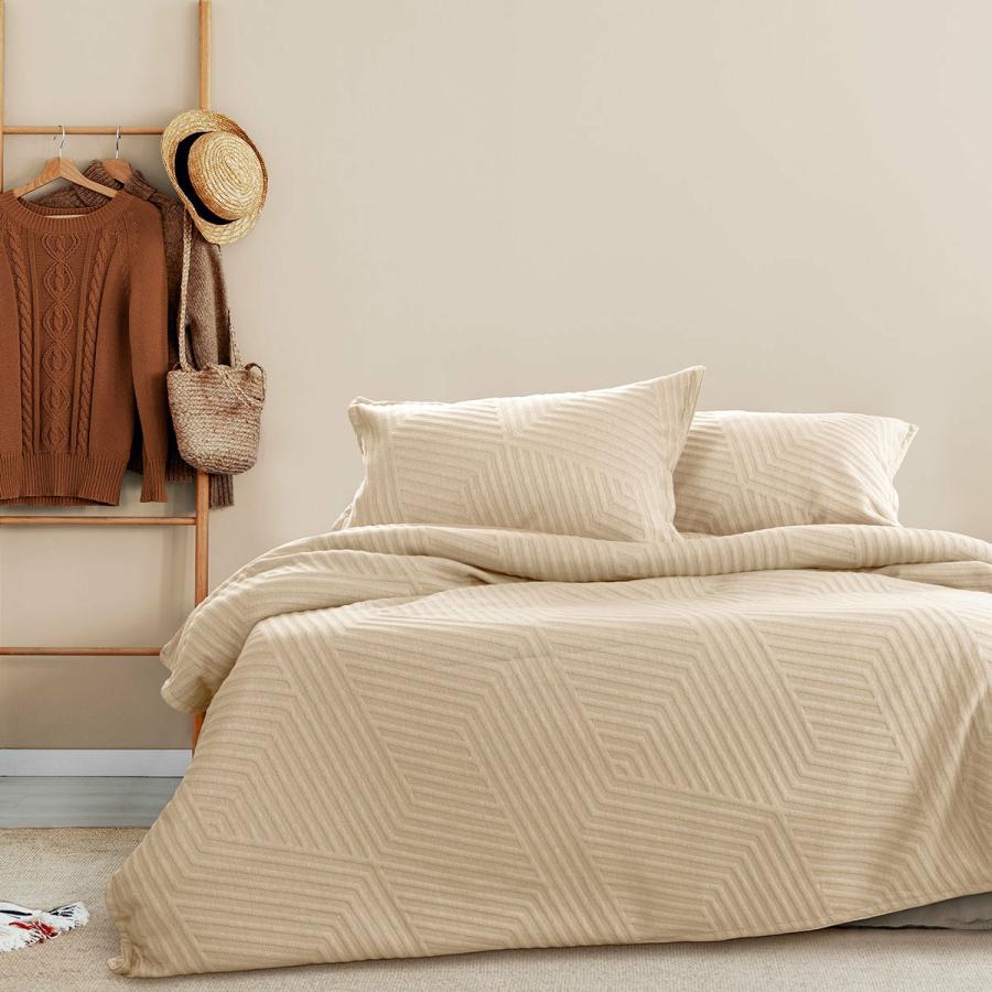 Quilt Covers |   King Linen Embossed Texture Geo Quilt Cover Set – Beige Beddings Quilt Covers