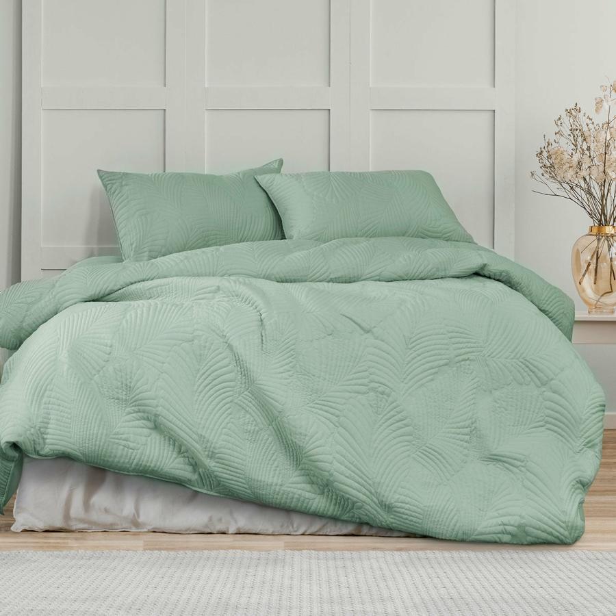 Quilt Covers |   King Quilted Quilt Cover Set – Palm Green Beddings Quilt Covers