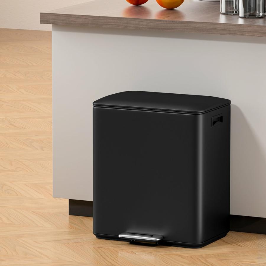 Rubbish Bins |   40L Pedal Bins Rubbish Bin Dual Compartment Waste Recycle Dustbins – Black Kitchen & Laundry Rubbish Bins