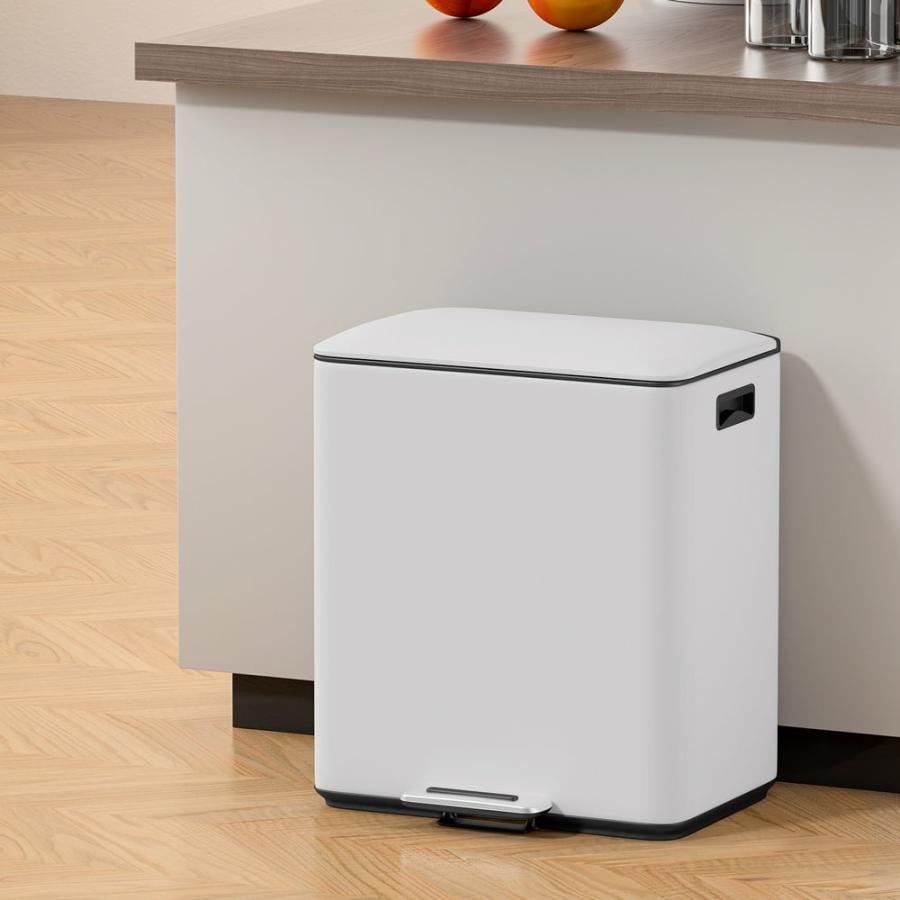 Rubbish Bins |   40L Pedal Bins Rubbish Bin Dual Compartment Waste Recycle Dustbins – White Kitchen & Laundry Rubbish Bins