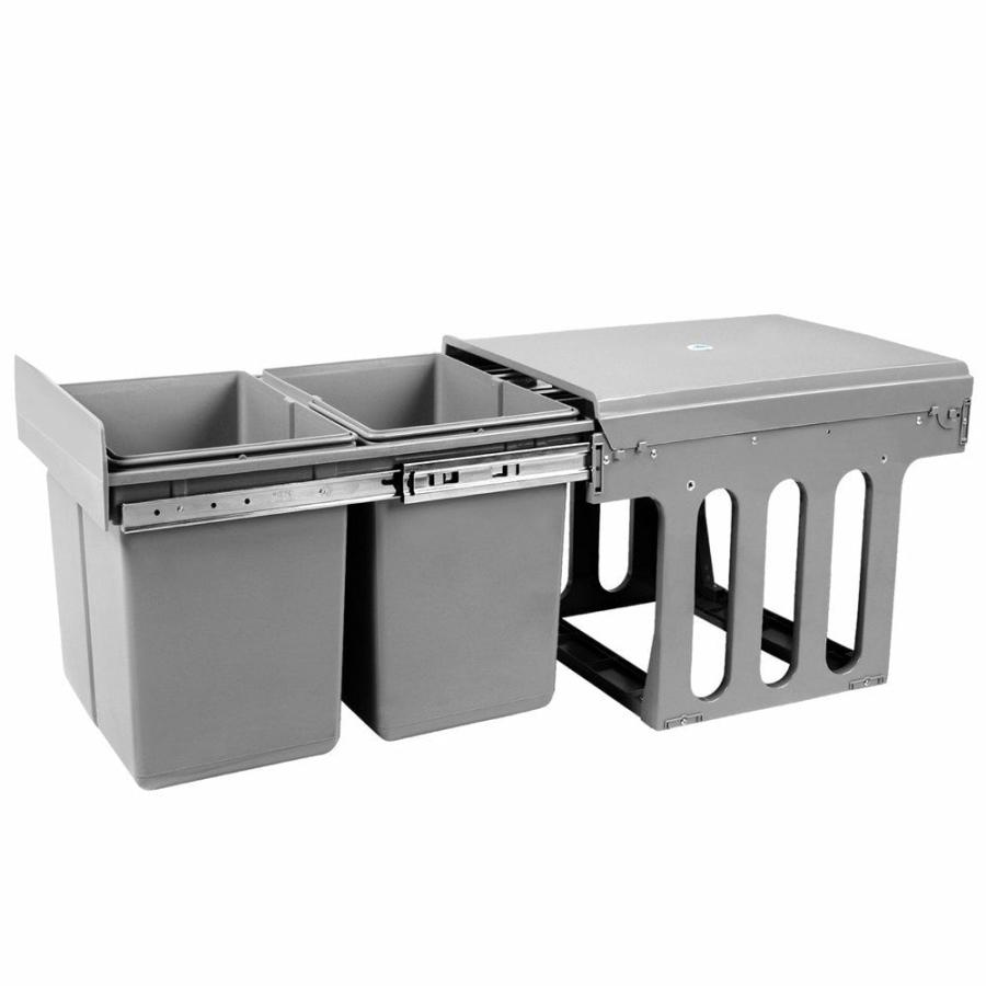 Rubbish Bins |   Pull Out Bin Kitchen Double Basket 2X15L Grey Kitchen & Laundry Rubbish Bins