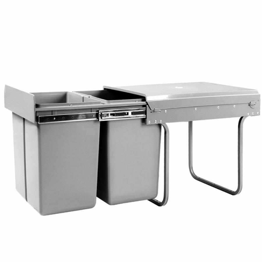 Rubbish Bins |   Pull Out Bin Kitchen Double Basket 2X20L Grey Kitchen & Laundry Rubbish Bins