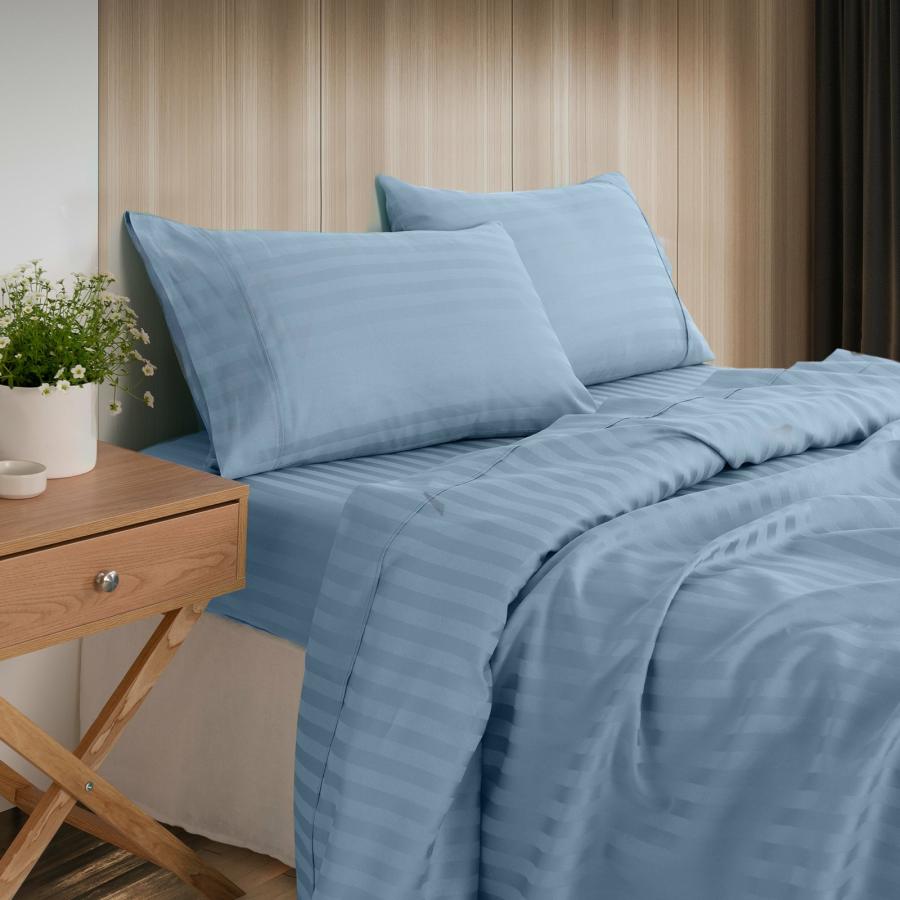 Sheets |   Double 1200Tc Cotton Sheet Set In Stripe – Blue Beddings Sheets