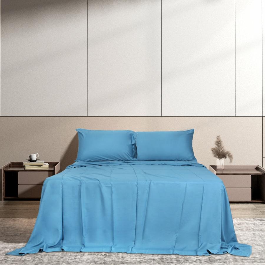 Sheets |   Double 4-Piece 100% Bamboo Bed Sheet Set – Blue Beddings Sheets