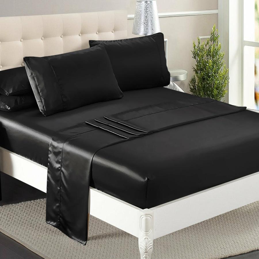 Sheets |   Double Sheets Fitted Flat Bed Sheet Pillowcases – Black Beddings Sheets