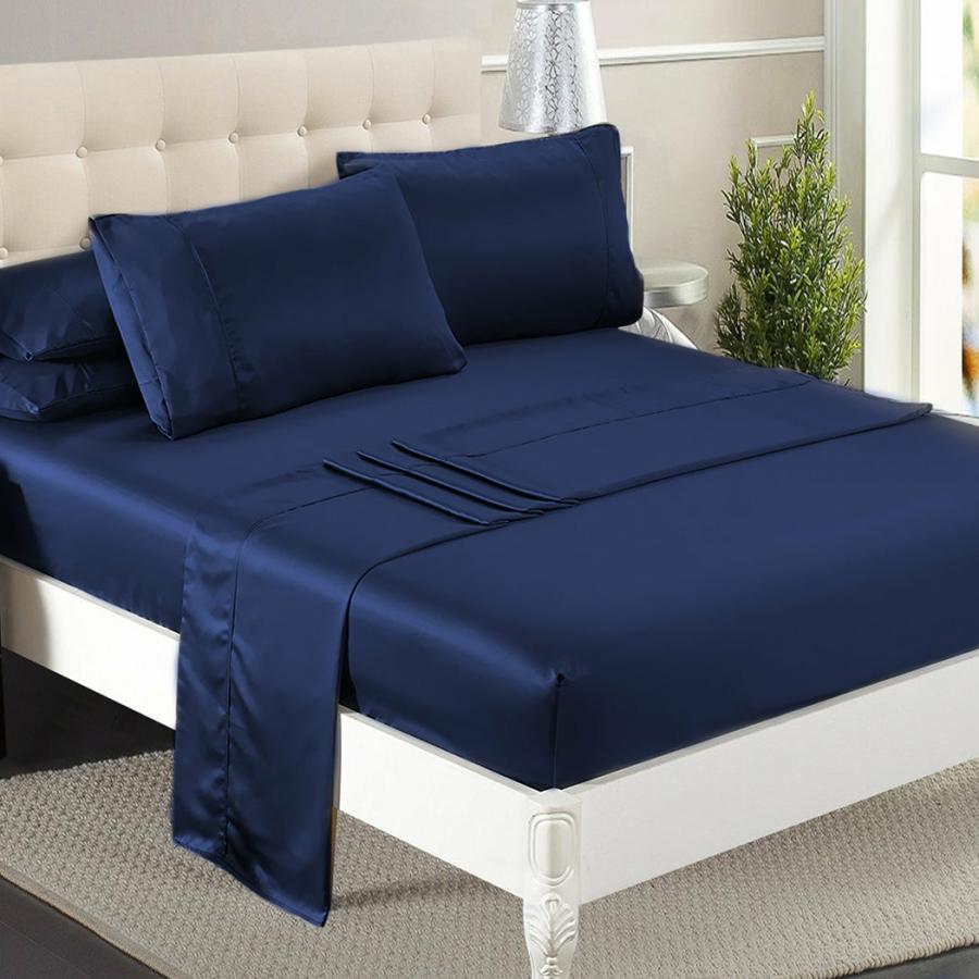 Sheets |   Double Sheets Fitted Flat Bed Sheet Pillowcases – Blue Beddings Sheets