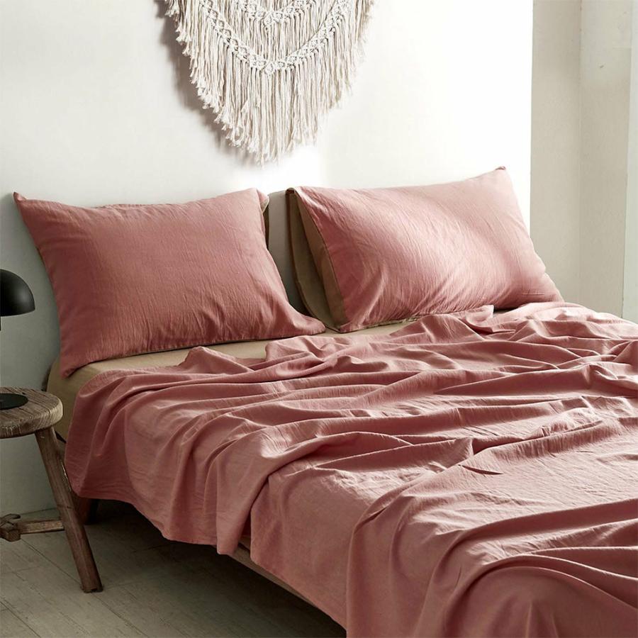 Sheets |   Double Washed Cotton Sheet Set – Pink & Brown Beddings Sheets