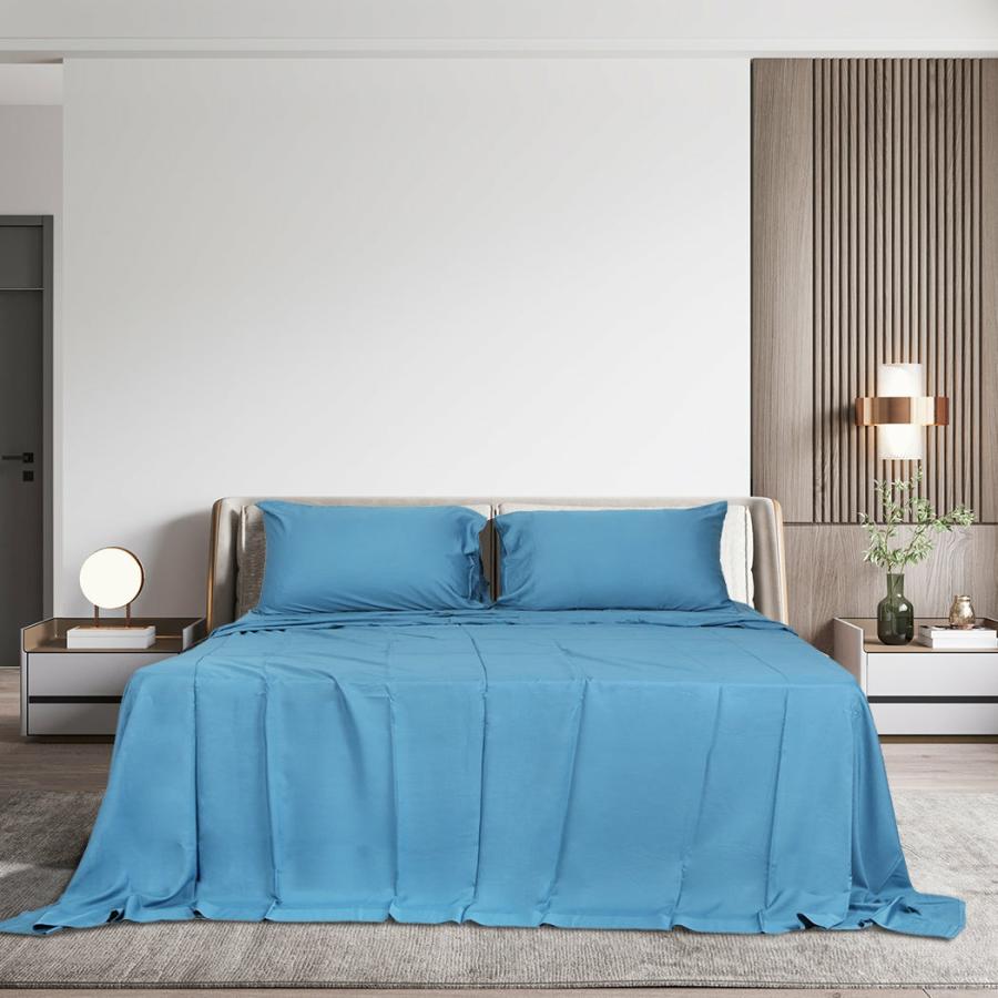 Sheets |   King 4-Piece 100% Bamboo Bed Sheet Set – Blue Beddings Sheets