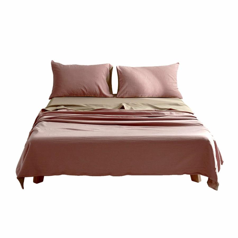 Sheets |   Single Washed Cotton Sheet Set – Pink & Brown Beddings Sheets