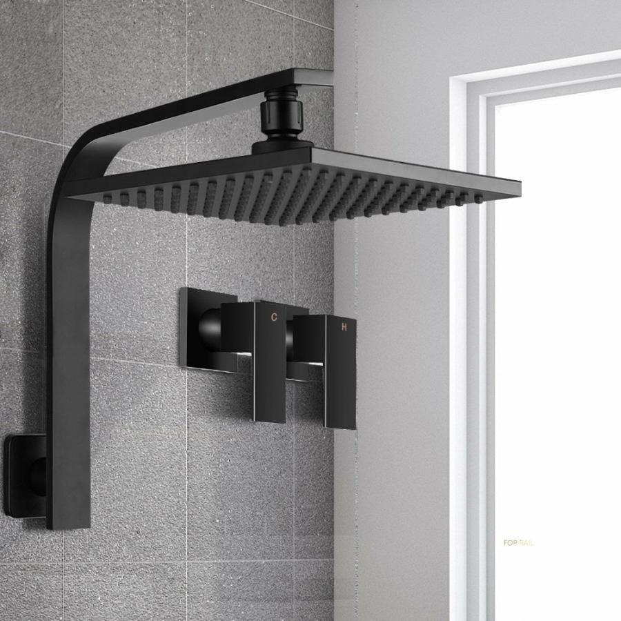 Shower Heads |   8" Rain Shower Head Wall Arm Square High Pressure Twins Tap Black Bathroom Shower Heads