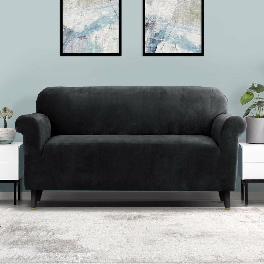 Sofa Covers |   Velvet Sofa Cover Plush Couch Cover Lounge Slipcover 3-Seater Black Homeware Sofa Covers