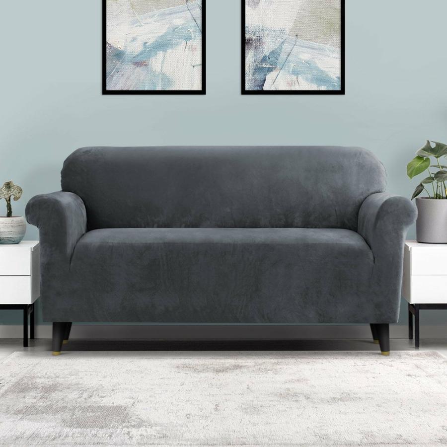 Sofa Covers |   Velvet Sofa Cover Plush Couch Cover Lounge Slipcover 3-Seater Grey Homeware Sofa Covers