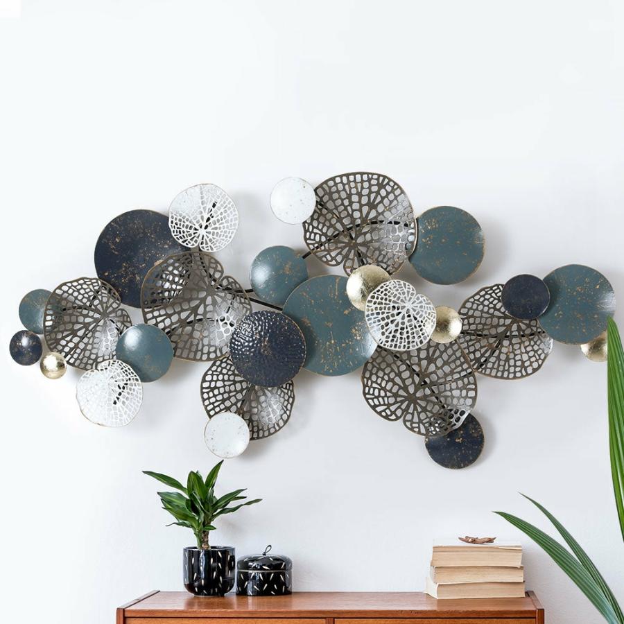 Wall Art |   Metal Wall Art Hanging Sculpture 132Cm Home Decor Leaf Circles – Blue Home Decor Home Decor