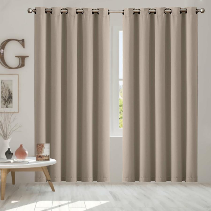 Curtain |   Set Of 2 Blockout Curtains Panels 3 Layers Eyelet Room Darkening 180X230Cm Beige Curtain Curtain