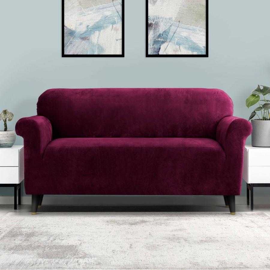 Sofa Covers |   Velvet Sofa Cover Plush Couch Cover Lounge Slipcover 3-Seater Ruby Red Homeware Sofa Covers