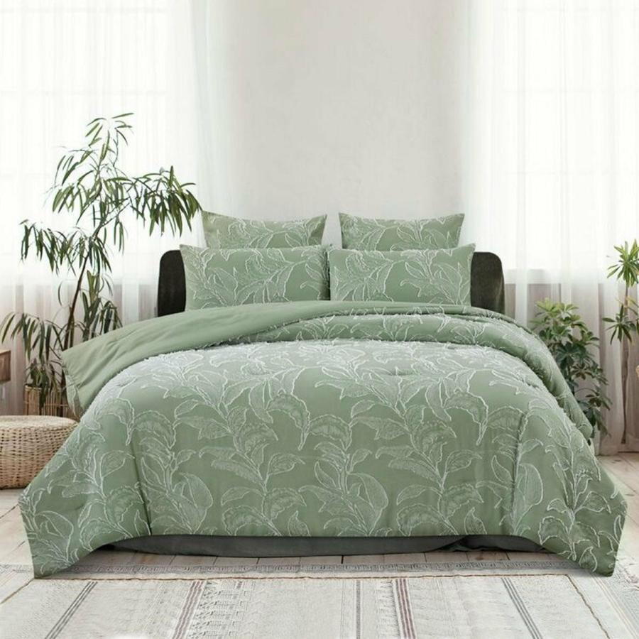 Quilt Covers |   Queen 3-Piece Textured Clipped Jacquard Quilt Cover Set – Green Beddings Quilt Covers