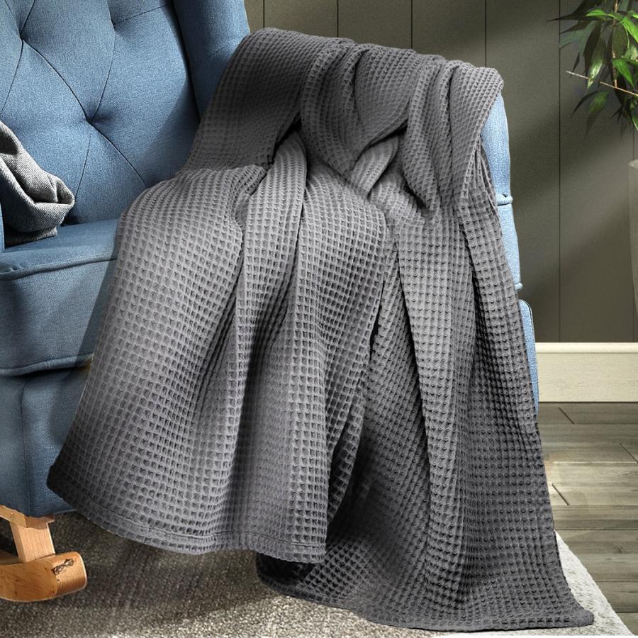 Blankets |   Webster Throw Soft Blanket Cotton Waffle Warm Large Sofa Bed Rugs King – Dark Grey Beddings Blankets